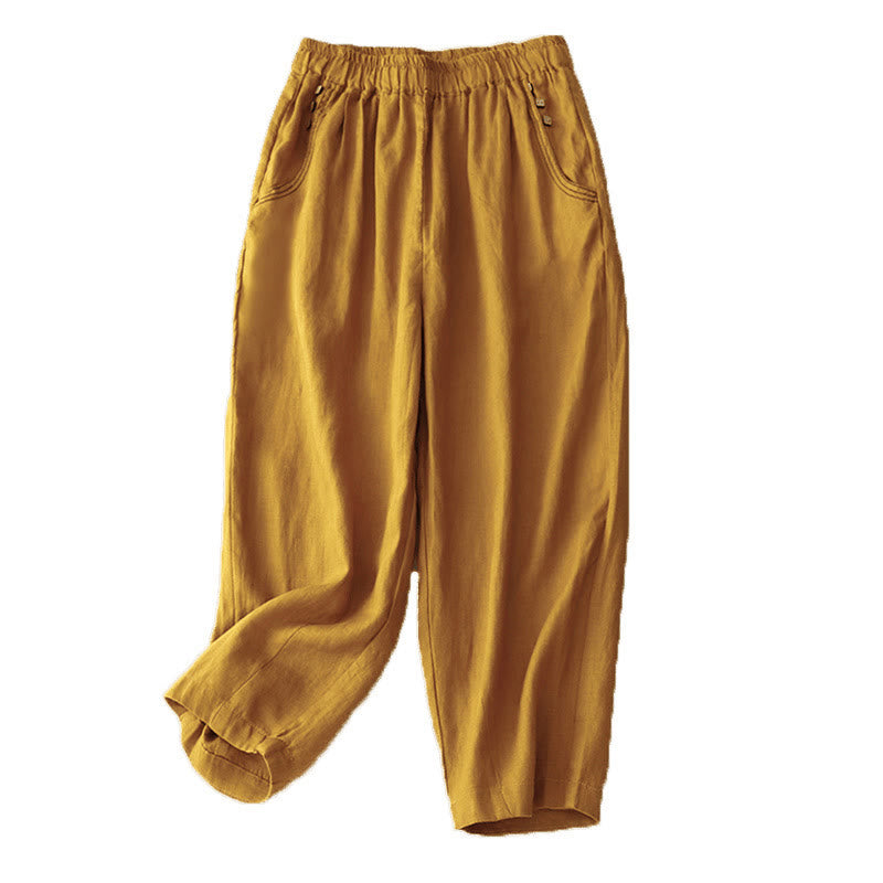 Pantalones harén de algodón para mujer con bolsillos y diseño informal de botones de colores puros Buddha Stones Commute, longitud 7-8 - image 17