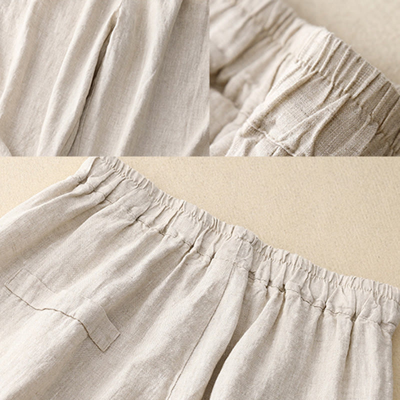 Pantalones harén de algodón para mujer con bolsillos y diseño informal de botones de colores puros Buddha Stones Commute, longitud 7-8 - image 10