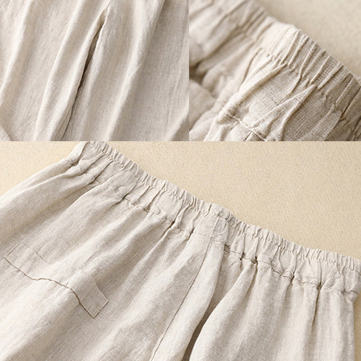 Pantalones harén de algodón para mujer con bolsillos y diseño informal de botones de colores puros Buddha Stones Commute, longitud 7-8 - image 10