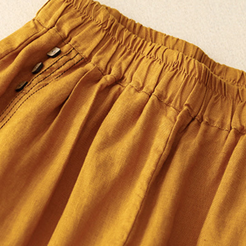 Pantalones harén de algodón para mujer con bolsillos y diseño informal de botones de colores puros Buddha Stones Commute, longitud 7-8 - image 15