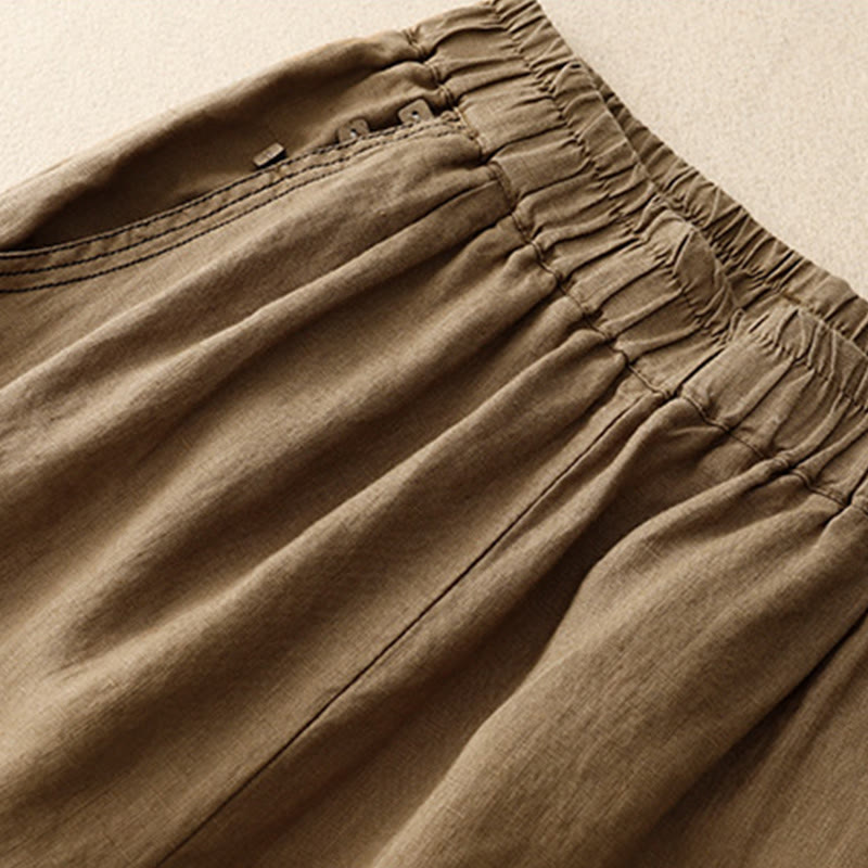 Pantalones harén de algodón para mujer con bolsillos y diseño informal de botones de colores puros Buddha Stones Commute, longitud 7-8 - image 1