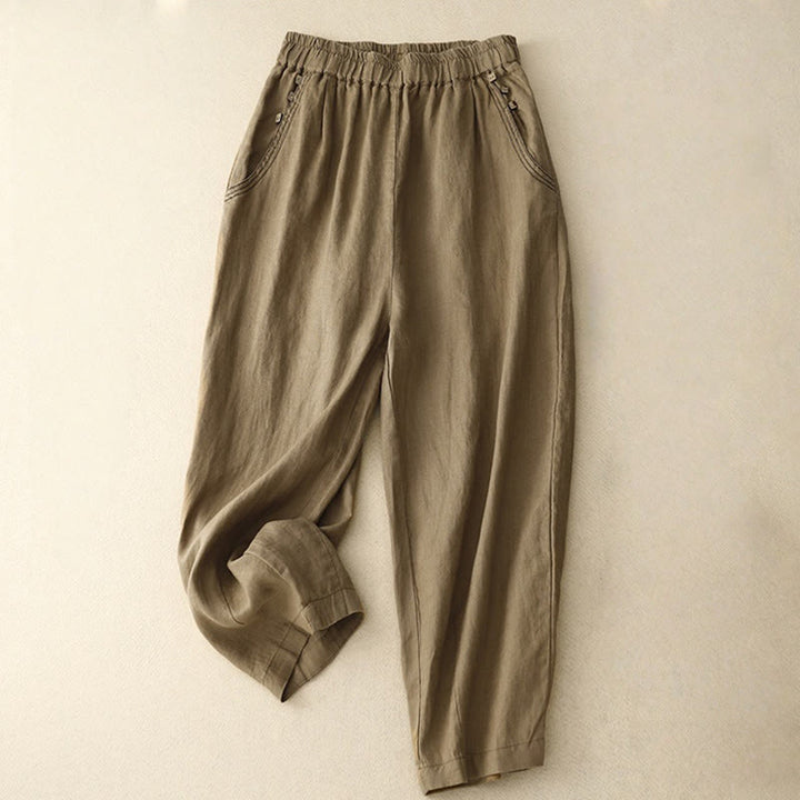 Pantalones harén de algodón para mujer con bolsillos y diseño informal de botones de colores puros Buddha Stones Commute, longitud 7-8 - SaddleBrown - US8-10，UK/AU12-14，EU40-42 (2XL) - image 0