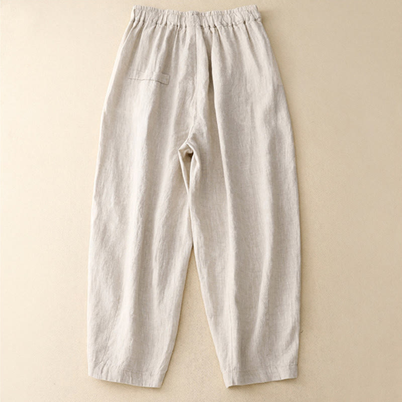 Pantalones harén de algodón para mujer con bolsillos y diseño informal de botones de colores puros Buddha Stones Commute, longitud 7-8 - image 4