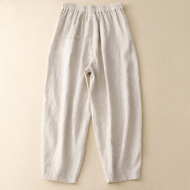 Pantalones harén de algodón para mujer con bolsillos y diseño informal de botones de colores puros Buddha Stones Commute, longitud 7-8 - image 4