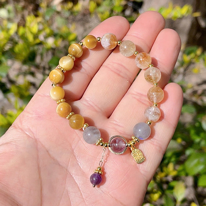 Pulsera de prosperidad con Buddha Stones, citrino natural, ojo de tigre y carácter Fu - image 3