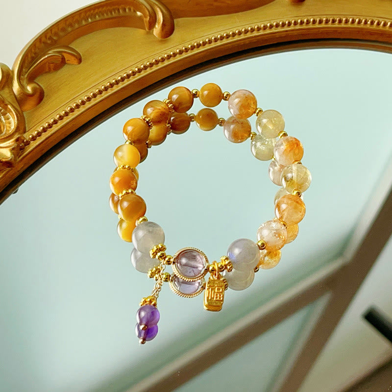 Pulsera de prosperidad con Buddha Stones, citrino natural, ojo de tigre y carácter Fu - image 5