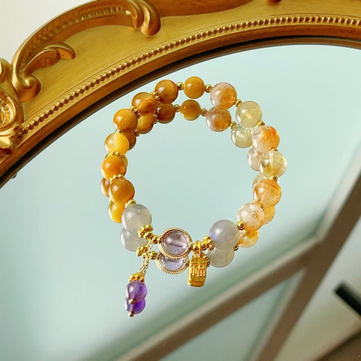 Pulsera de prosperidad con Buddha Stones, citrino natural, ojo de tigre y carácter Fu - image 5
