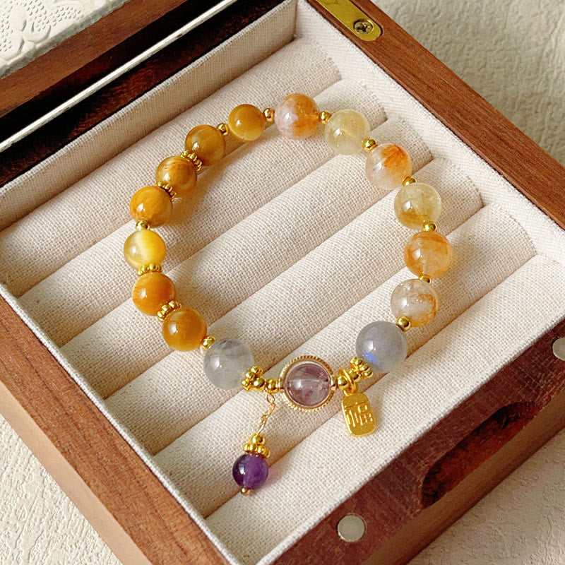Pulsera de prosperidad con Buddha Stones, citrino natural, ojo de tigre y carácter Fu - image 4