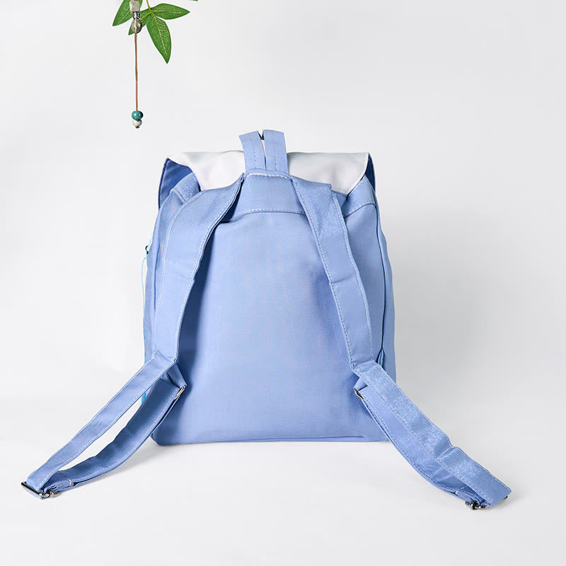 Mochila de lona de gran capacidad con bordado de magnolia azul hecha a mano con Buddha Stones