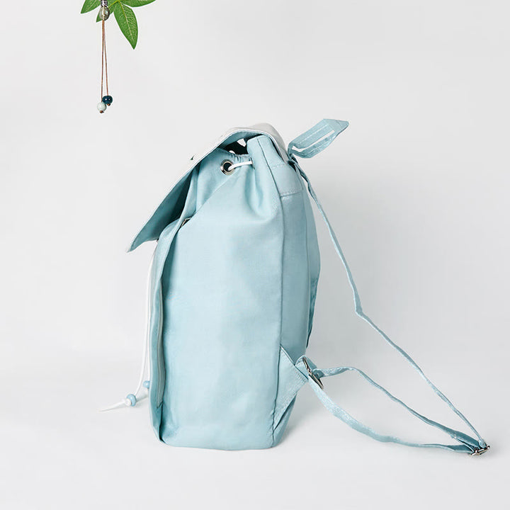 Mochila de lona de gran capacidad con bordado de epifilo azul, hecha a mano con Buddha Stones
