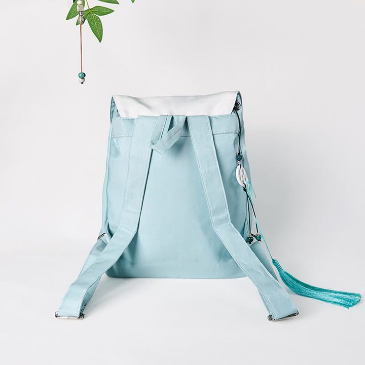 Mochila de lona de gran capacidad bordada con loto azul y Buddha Stones , hecha a mano