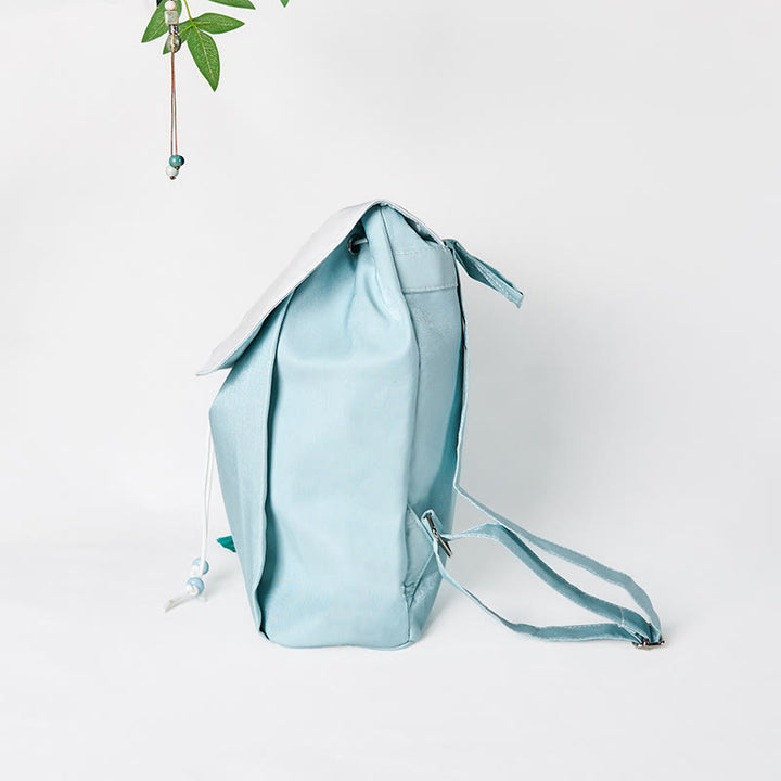 Mochila de lona de gran capacidad bordada con loto azul y Buddha Stones , hecha a mano