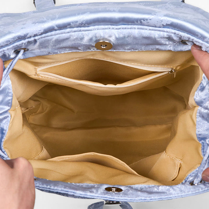 Mochila de poliéster y algodón de gran capacidad con bordado de camelia azul y Buddha Stones , hecha a mano