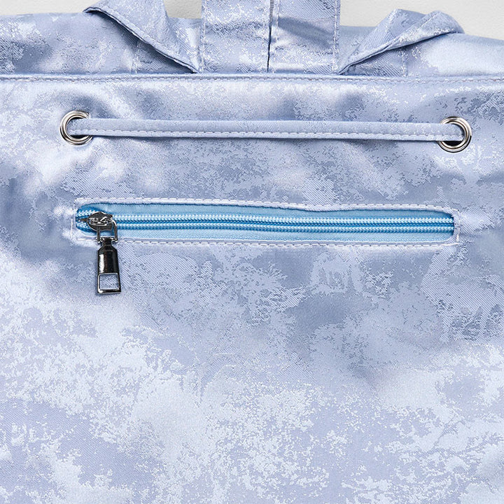 Mochila de poliéster y algodón de gran capacidad con bordado de camelia azul y Buddha Stones , hecha a mano