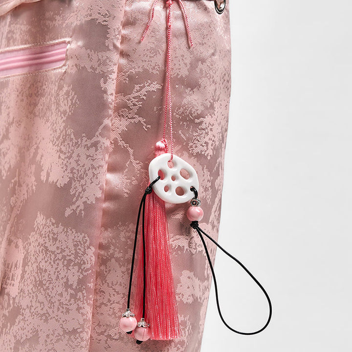 Mochila de poliéster y algodón de gran capacidad con bordado de loto rosa y Buddha Stones , hecha a mano