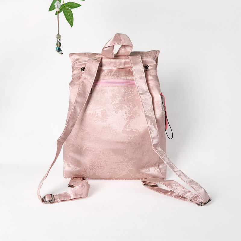 Mochila de poliéster y algodón de gran capacidad con bordado de loto rosa y Buddha Stones , hecha a mano
