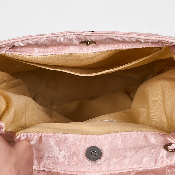 Mochila de poliéster y algodón de gran capacidad con bordado de loto rosa y Buddha Stones , hecha a mano