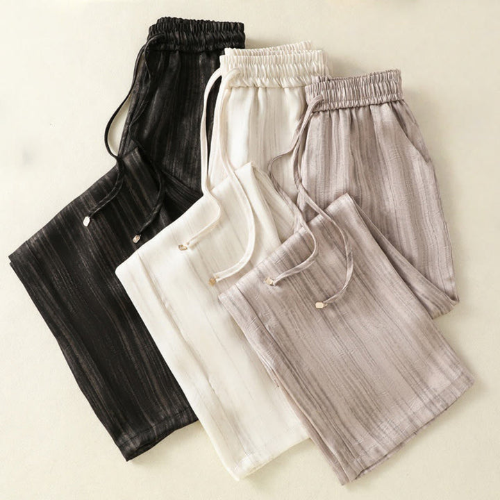 Pantalones casuales con cordón ajustable y bolsillos para mujer, con diseño artístico de líneas verticales y Buddha Stones. - image 24