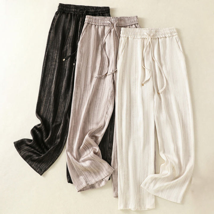Pantalones casuales con cordón ajustable y bolsillos para mujer, con diseño artístico de líneas verticales y Buddha Stones. - image 24