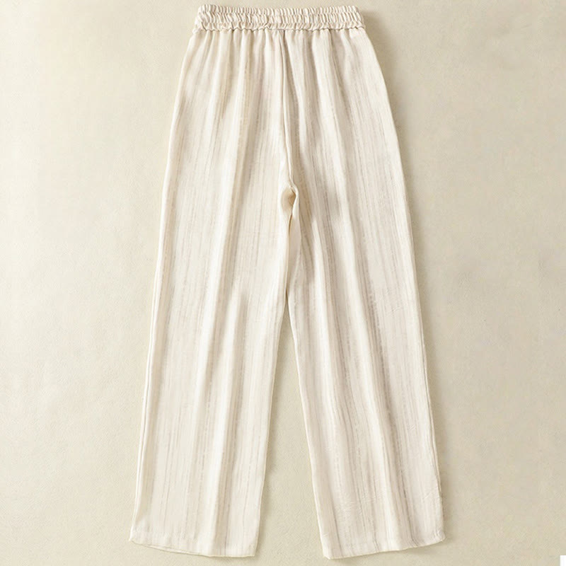 Pantalones casuales con cordón ajustable y bolsillos para mujer, con diseño artístico de líneas verticales y Buddha Stones. - image 1