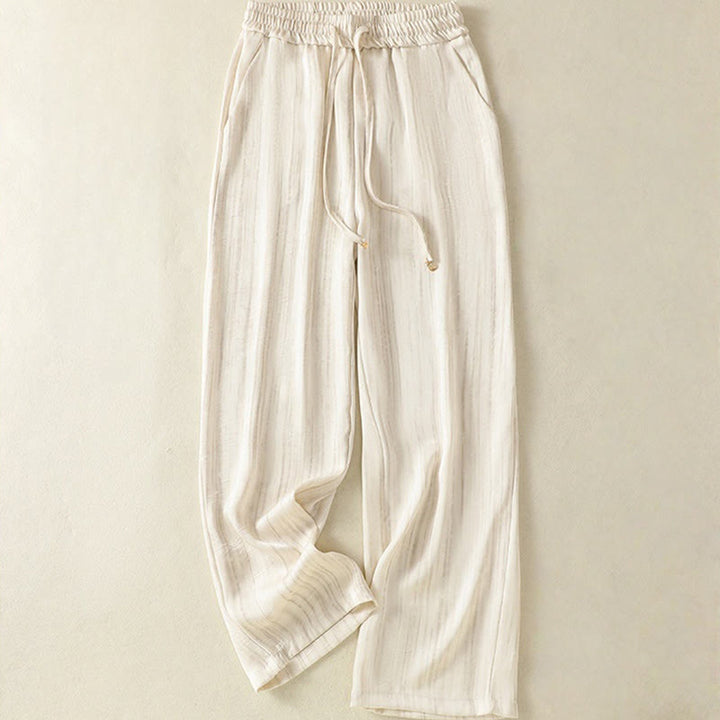 Pantalones casuales con cordón ajustable y bolsillos para mujer, con diseño artístico de líneas verticales y Buddha Stones. - Beige - US8-10，UK/AU12-14，EU40-42 (2XL) - image 0