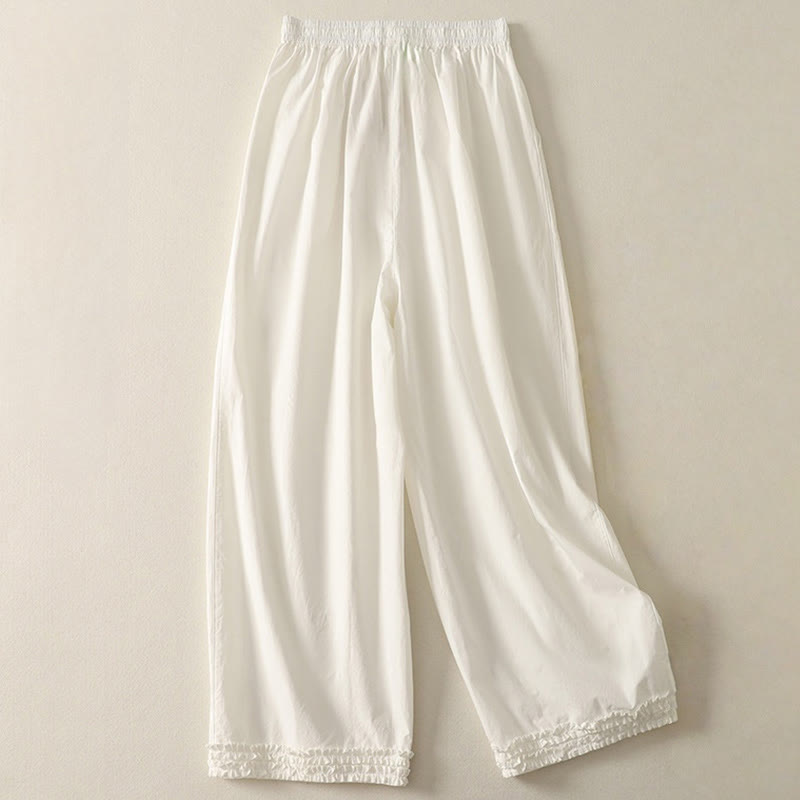 Pantalones de algodón para mujer con diseño de patchwork, dobladillo con volantes y bolsillos, hasta el tobillo y cordón Buddha Stones . - image 7