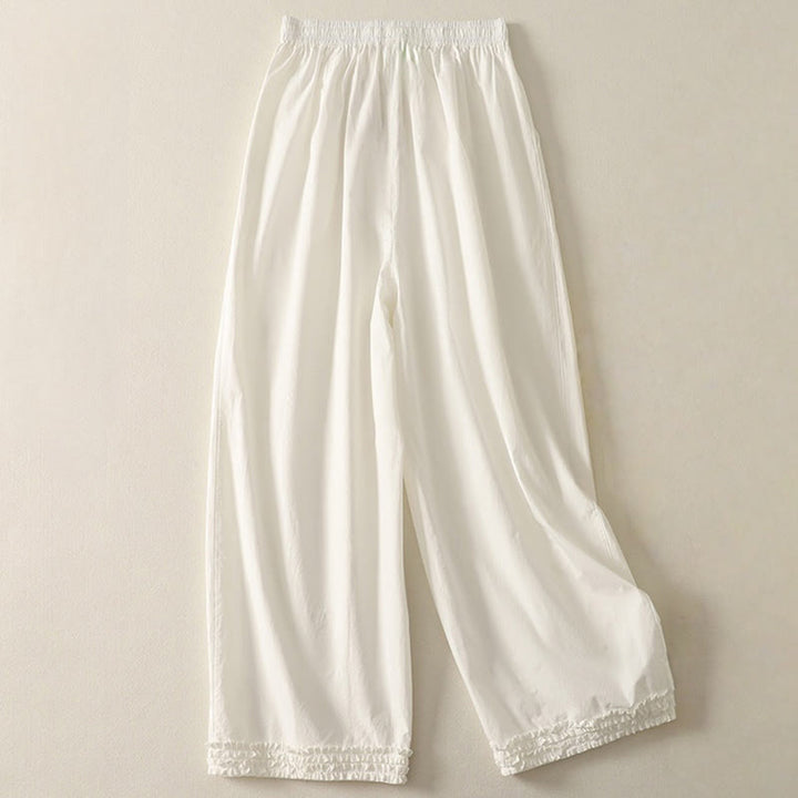 Pantalones de algodón para mujer con diseño de patchwork, dobladillo con volantes y bolsillos, hasta el tobillo y cordón Buddha Stones . - image 7