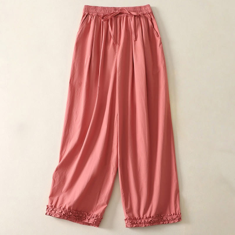 Pantalones de algodón para mujer con diseño de patchwork, dobladillo con volantes y bolsillos, hasta el tobillo y cordón Buddha Stones . - Tomate - US12, UK/AU16, EU44 (2XL) - image 0