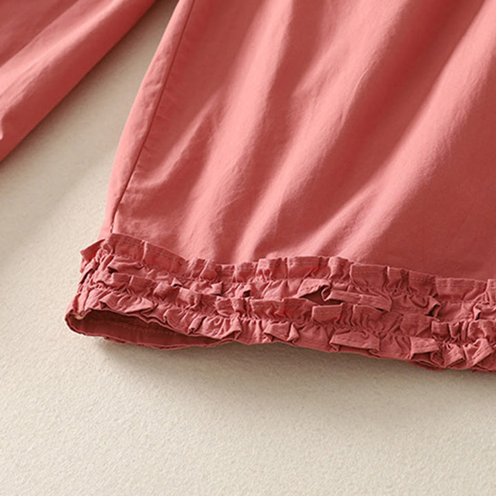 Pantalones de algodón para mujer con diseño de patchwork, dobladillo con volantes y bolsillos, hasta el tobillo y cordón Buddha Stones . - image 4