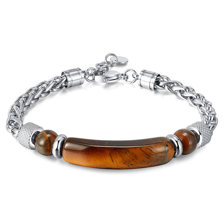 Pulsera con hebilla de acero y titanio de piedra de obsidiana negra y ojo de tigre de Buddha Stones