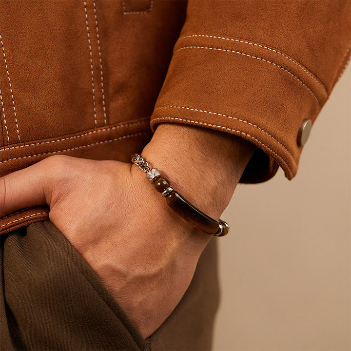 Pulsera con hebilla de acero y titanio de piedra de obsidiana negra y ojo de tigre de Buddha Stones