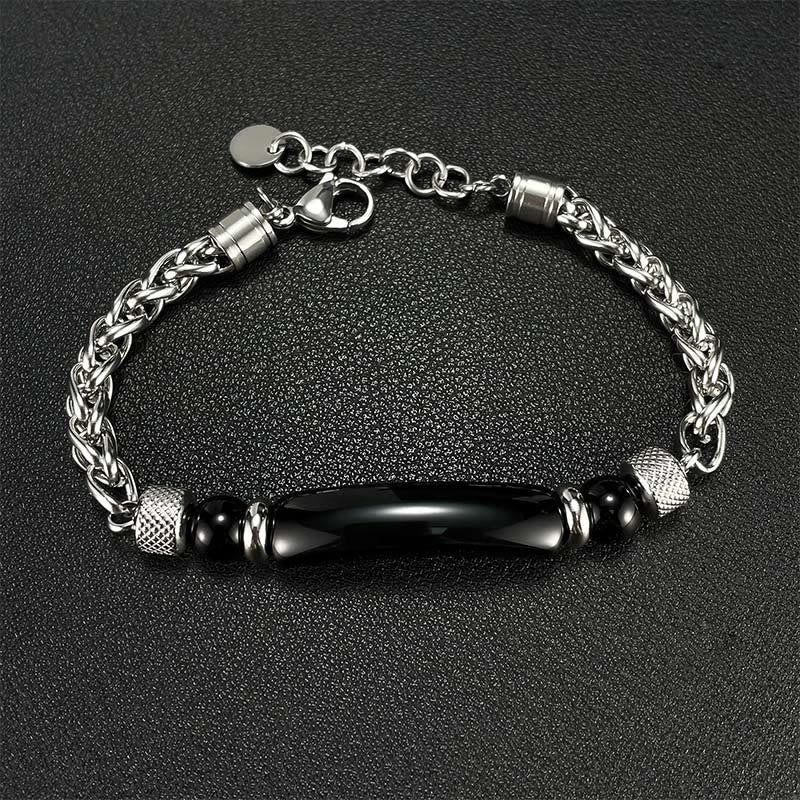 Pulsera con hebilla de acero y titanio de piedra de obsidiana negra y ojo de tigre de Buddha Stones