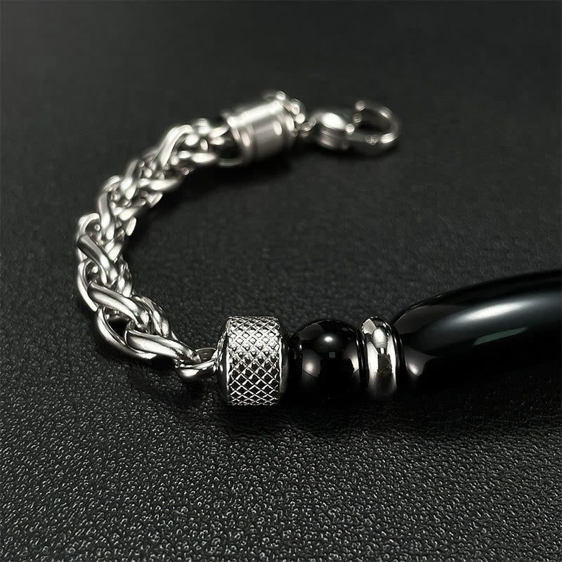 Pulsera con hebilla de acero y titanio de piedra de obsidiana negra y ojo de tigre de Buddha Stones