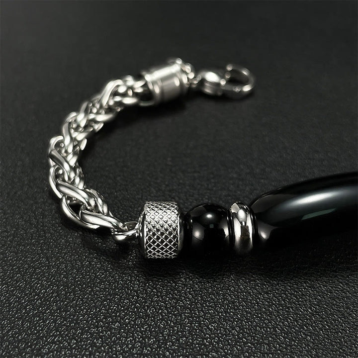 Pulsera con hebilla de acero y titanio de piedra de obsidiana negra y ojo de tigre de Buddha Stones
