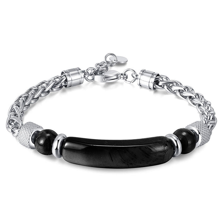 Pulsera con hebilla de acero y titanio de piedra de obsidiana negra y ojo de tigre de Buddha Stones
