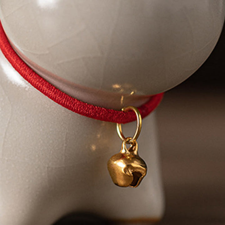 Figura decorativa de cerámica con forma de campana de cuerda roja y gato de pie con Buddha Stones - image 12