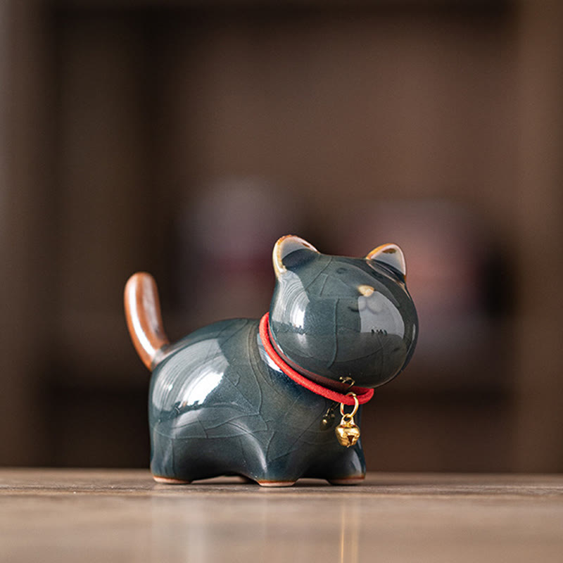 Figura decorativa de cerámica con forma de campana de cuerda roja y gato de pie con Buddha Stones - Azul oscuro (7,6 x 3,9 x 5,6 cm) - image 19