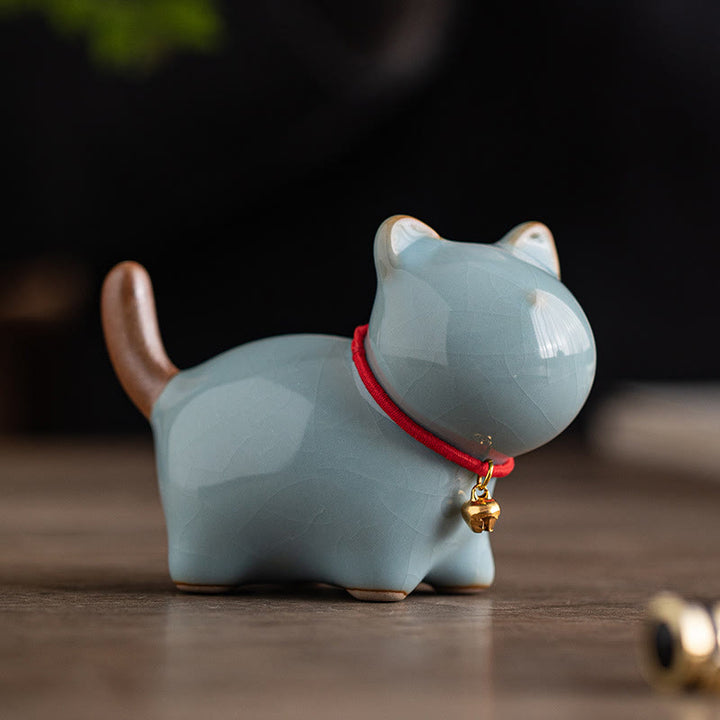 Figura decorativa de cerámica con forma de campana de cuerda roja y gato de pie con Buddha Stones - image 16