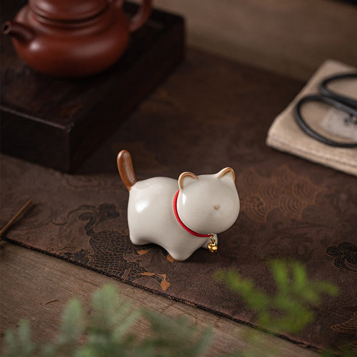Figura decorativa de cerámica con forma de campana de cuerda roja y gato de pie con Buddha Stones - image 8