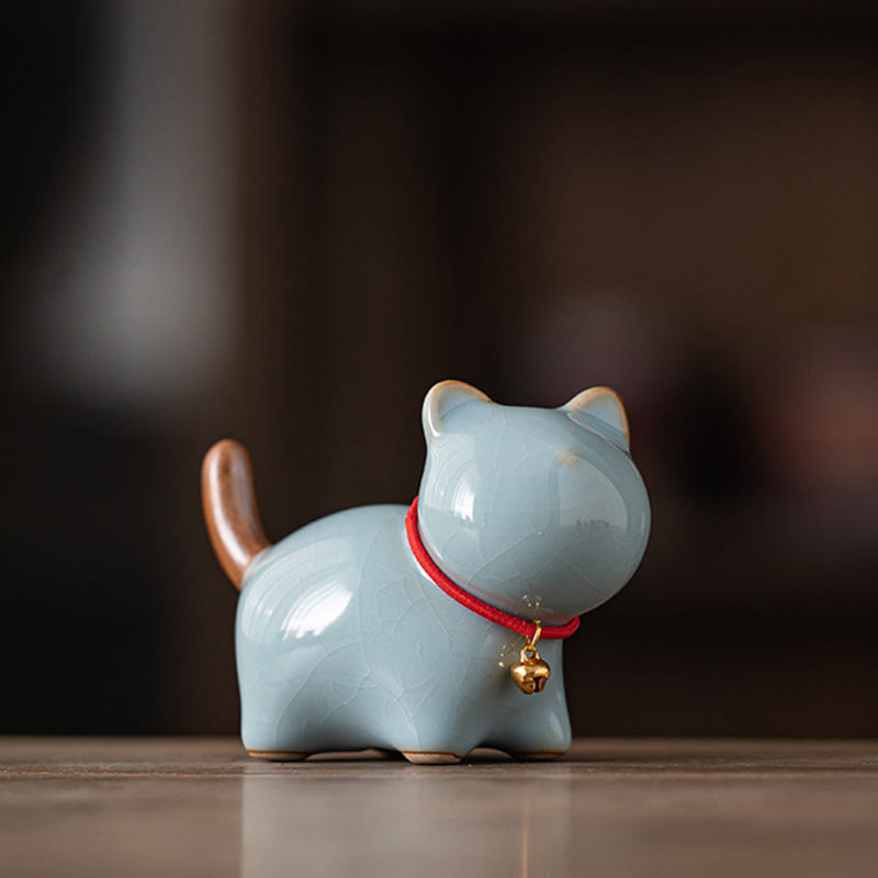 Figura decorativa de cerámica con forma de campana de cuerda roja y gato de pie con Buddha Stones - Azul (7,6 x 3,9 x 5,6 cm) - image 15
