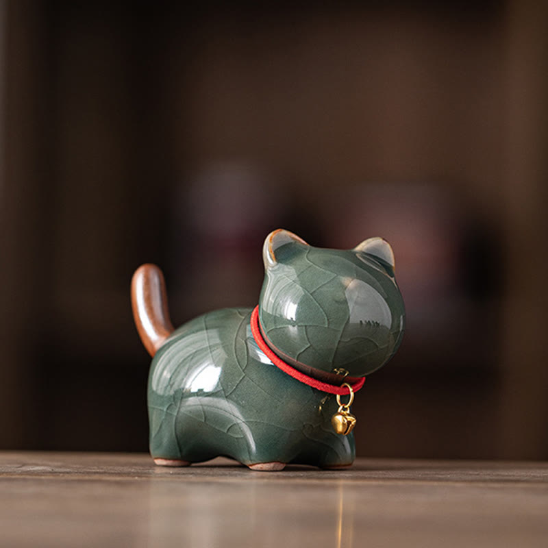 Figura decorativa de cerámica con forma de campana de cuerda roja y gato de pie con Buddha Stones - Verde (7,6 x 3,9 x 5,6 cm) - image 14