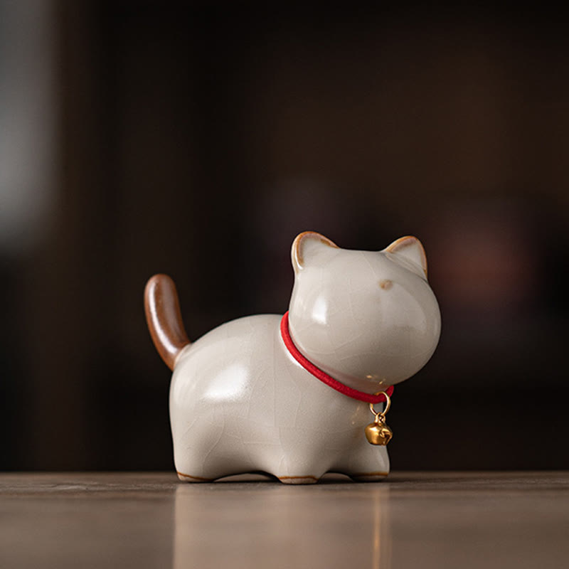 Figura decorativa de cerámica con forma de campana de cuerda roja y gato de pie con Buddha Stones - Beige (7,6 x 3,9 x 5,6 cm) - image 2