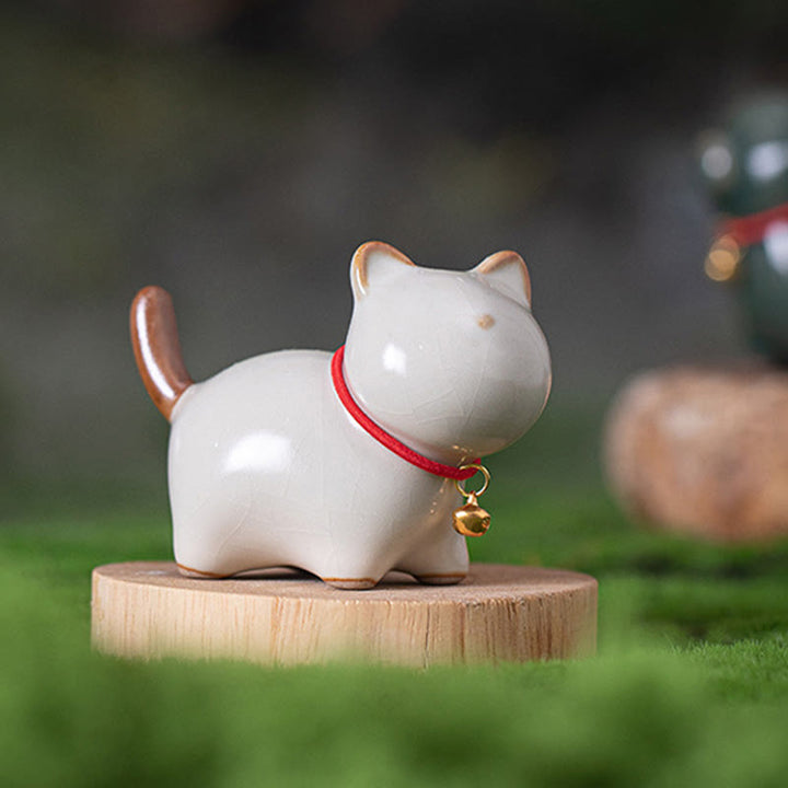 Figura decorativa de cerámica con forma de campana de cuerda roja y gato de pie con Buddha Stones - image 4