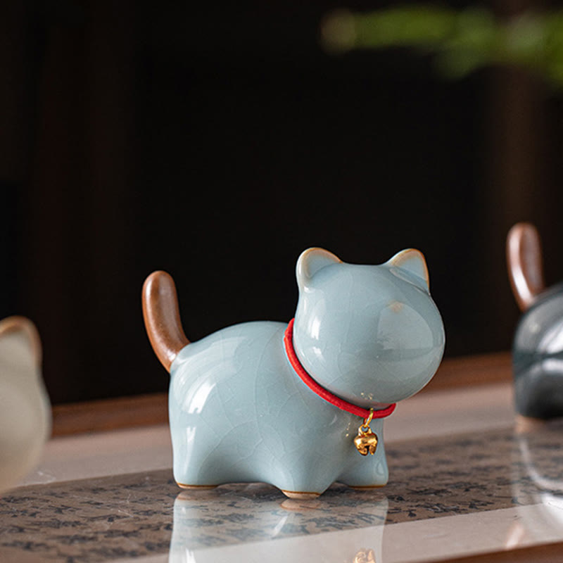Figura decorativa de cerámica con forma de campana de cuerda roja y gato de pie con Buddha Stones - image 17