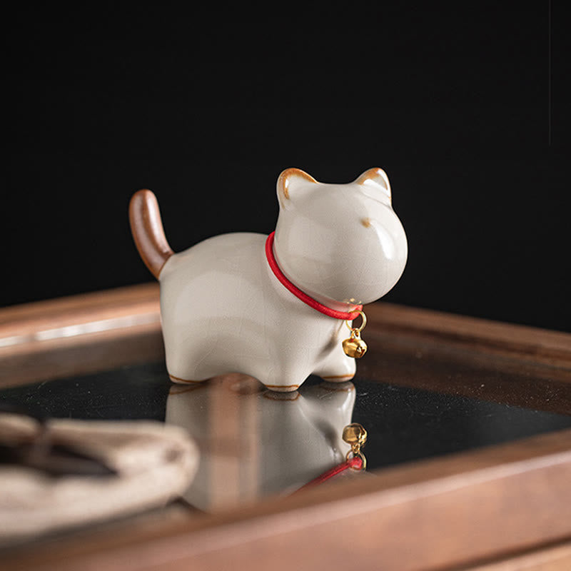 Figura decorativa de cerámica con forma de campana de cuerda roja y gato de pie con Buddha Stones - image 6