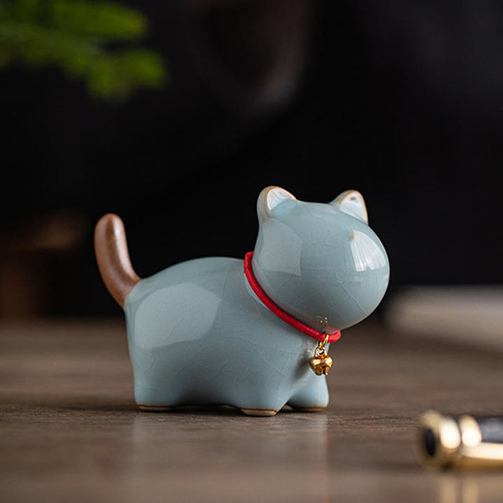Figura decorativa de cerámica con forma de campana de cuerda roja y gato de pie con Buddha Stones - image 18