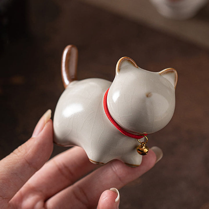 Figura decorativa de cerámica con forma de campana de cuerda roja y gato de pie con Buddha Stones - image 7