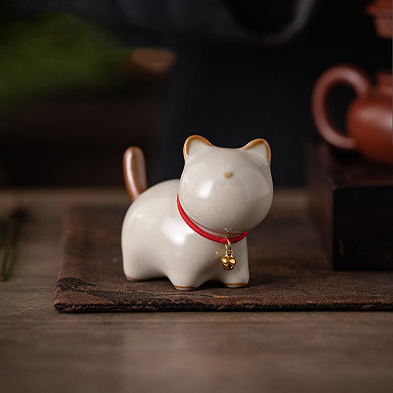 Figura decorativa de cerámica con forma de campana de cuerda roja y gato de pie con Buddha Stones - image 3