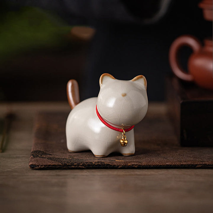 Figura decorativa de cerámica con forma de campana de cuerda roja y gato de pie con Buddha Stones - image 3