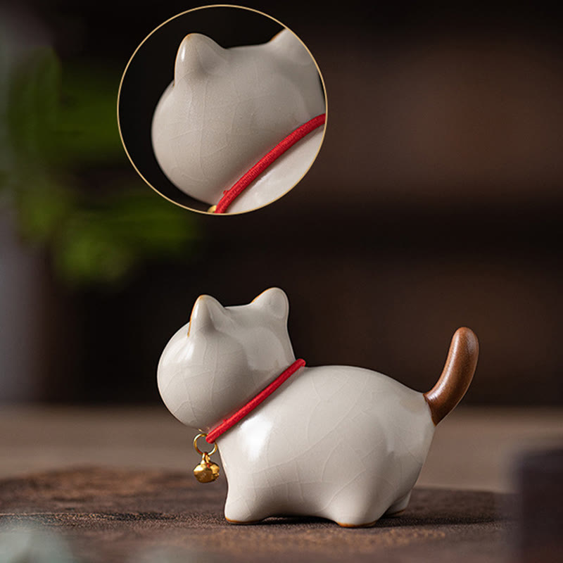 Figura decorativa de cerámica con forma de campana de cuerda roja y gato de pie con Buddha Stones - image 11